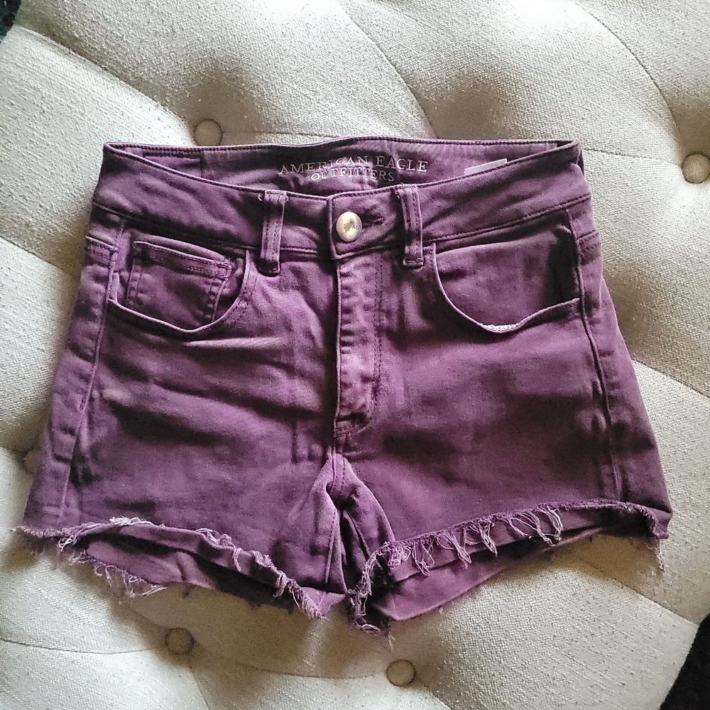 American Eagle Womens Size 2 Hi Rise Shortie Shorts Jean Purple Stretch